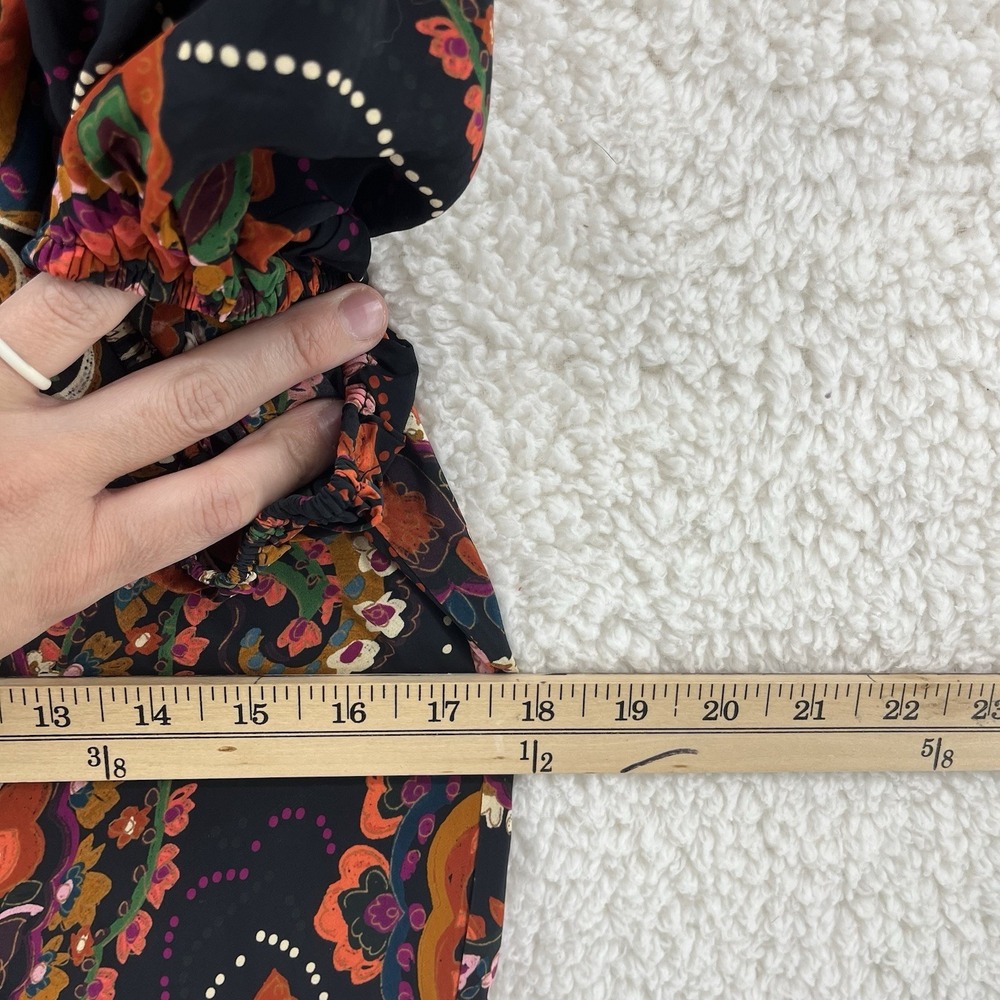Anthropologie Kachel Floral Paisley Maxi Dress Sz Large Short Sleeve Satin Boho - Picture 4 of 10